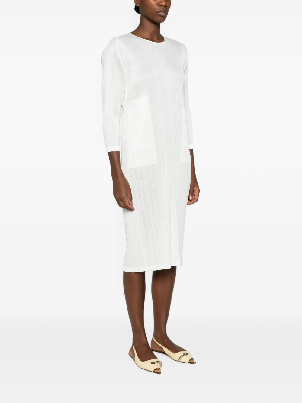 Pleats Please Issey Miyake Jurk met cropped mouwen en plissé-effect Wit