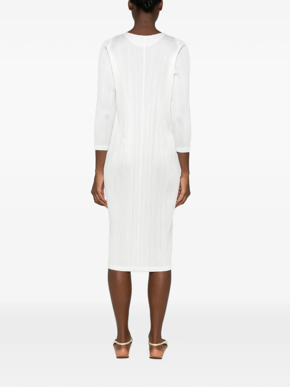 Pleats Please Issey Miyake Jurk met cropped mouwen en plissé-effect Wit