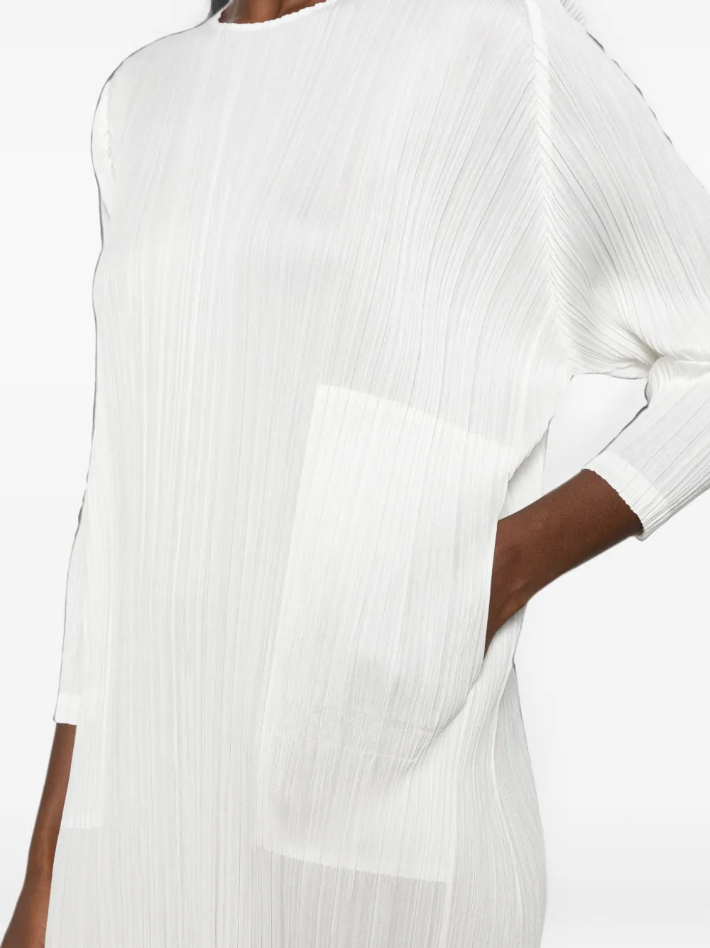 Pleats Please Issey Miyake Jurk met cropped mouwen en plissé-effect Wit