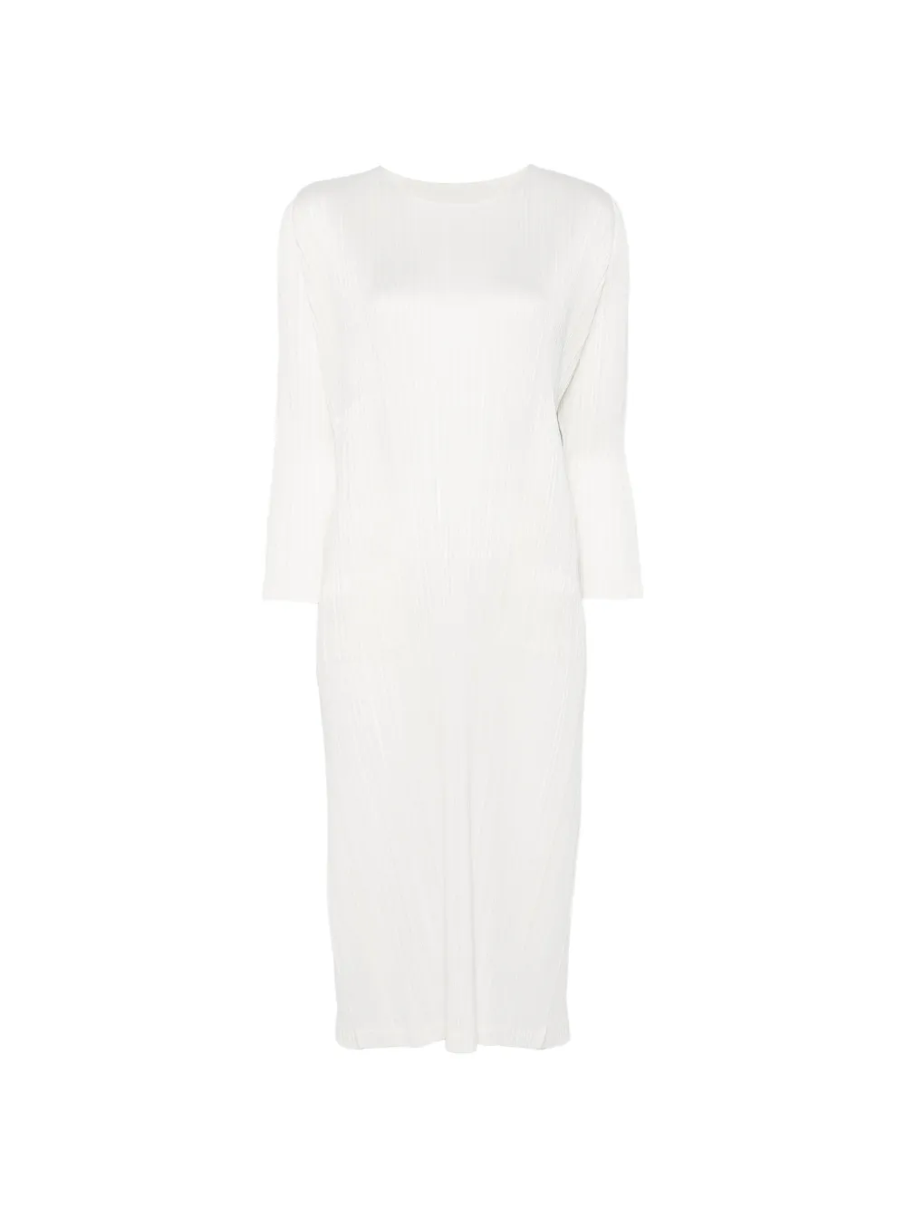 Pleats Please Issey Miyake plissé-effect three-quarter sleeve dress - Bianco