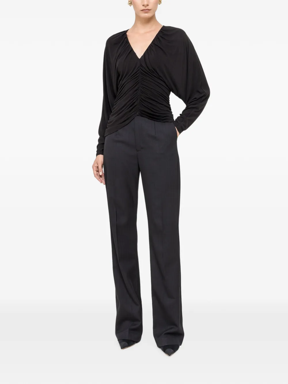 NISSA Gedrapeerde Tencel™ wollen top Zwart