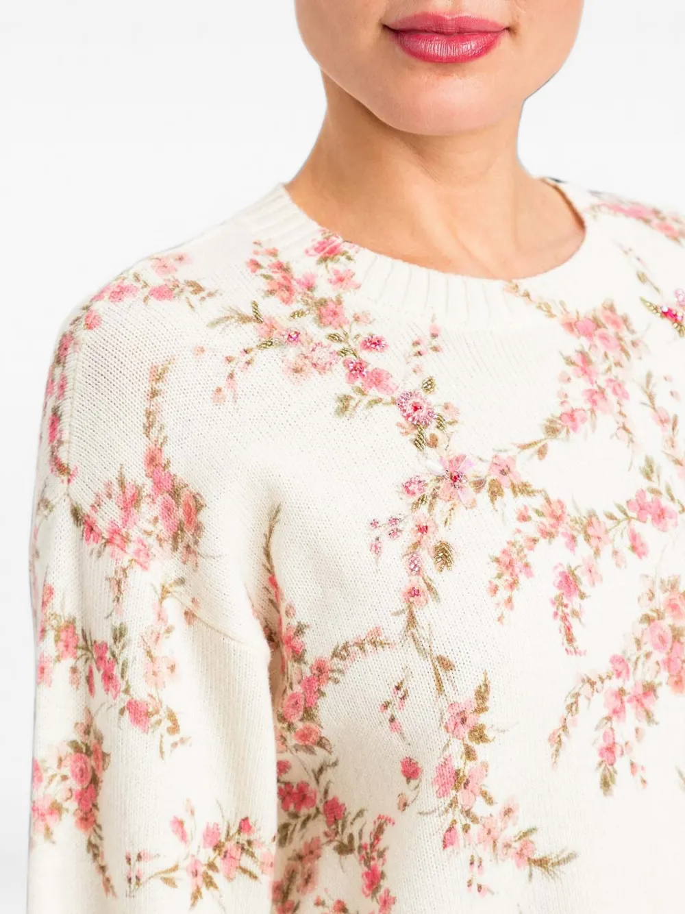 TWINSET Sweater verfraaid met pailletten en bloemenprint Beige
