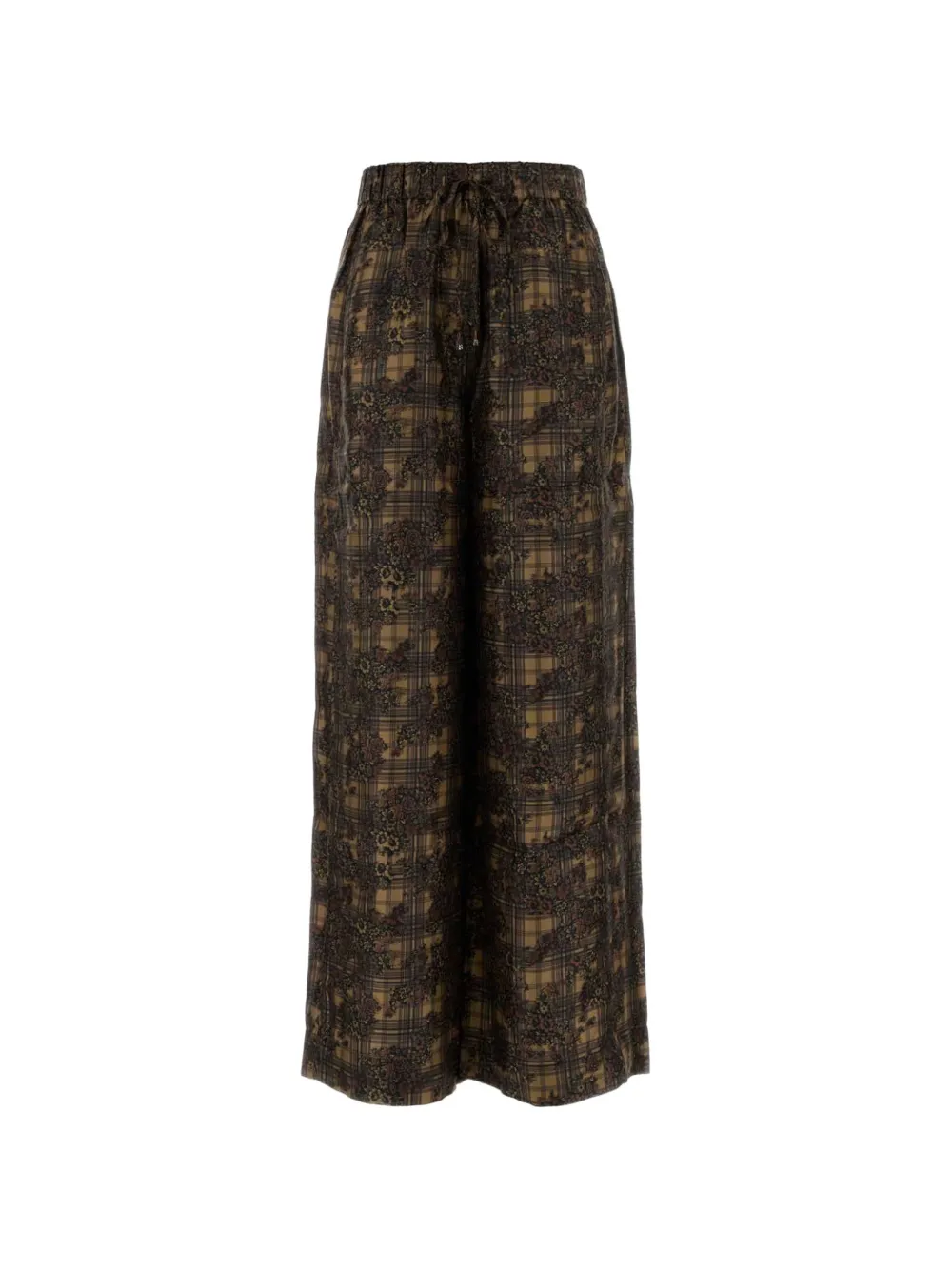 GANNI printed twill wide-leg trousers - Marrone