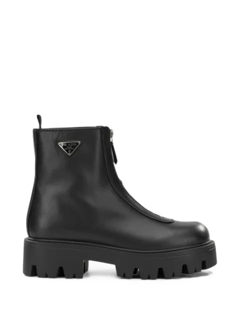 Prada leather zipper booties