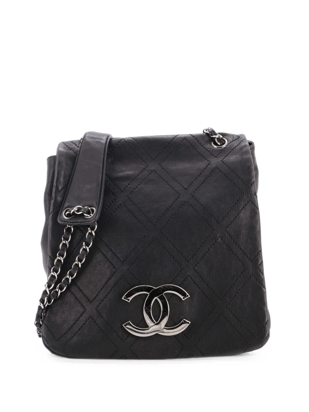 CHANEL Pre-Owned Mittelgroße Diamond Stitch Umhängetasche aus gestepptem Kalbsleder - Schwarz