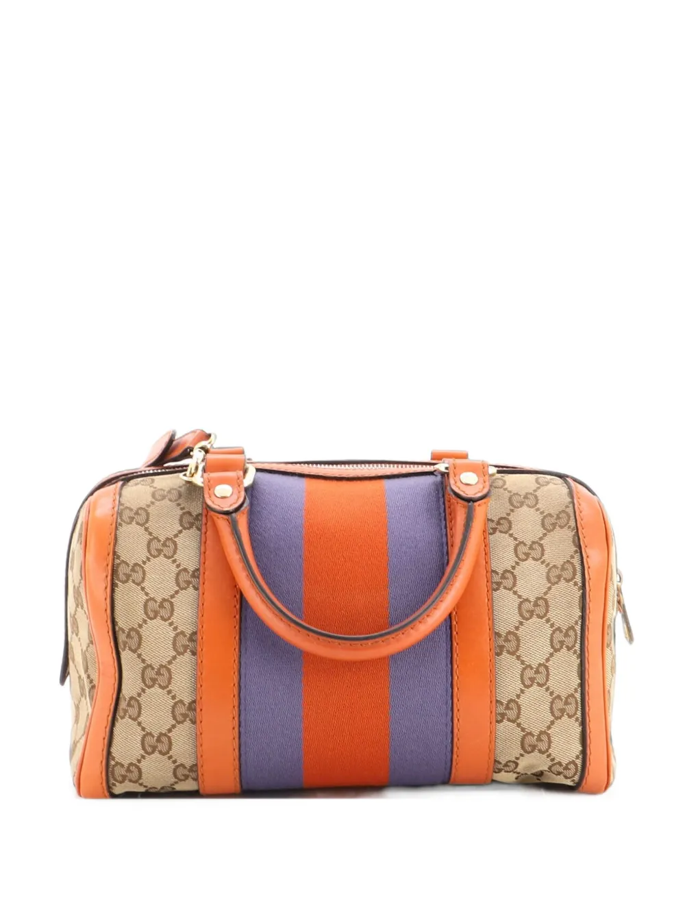 Gucci Pre-Owned Borsa a tracolla Boston piccola in tela GG con decorazione Web - Marrone