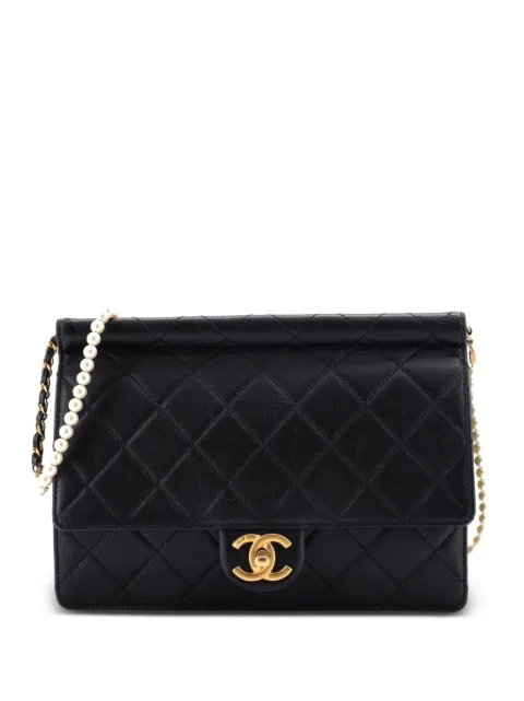 CHANEL Pre-Owned Pearl Chain Flap Bag Quilted Lambskin Large crossbody bag