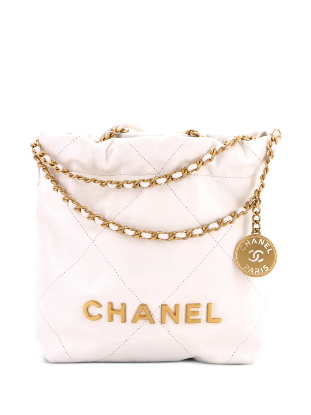 CHANEL Pre-Owned 22 Chain Hobo Quilted Calfskin Mini crossbody bag - Argento