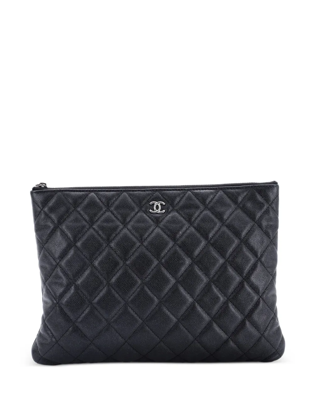 CHANEL Pre-Owned Mittelgroße Boy O Case Clutch aus gestepptem Kaviarleder - Schwarz