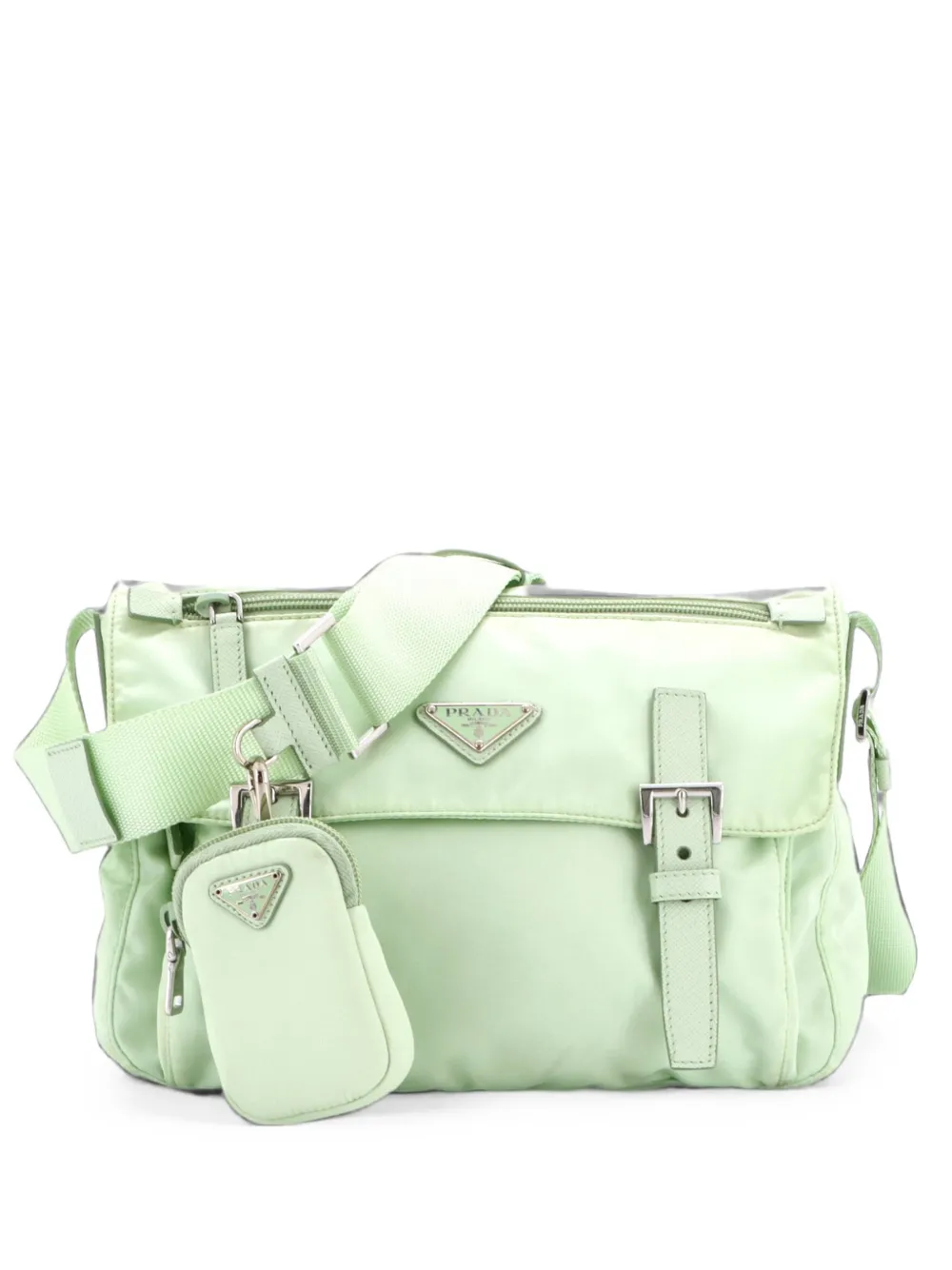 Prada Pre-Owned Double Buckle Flap Messenger Bag Re-Nylon Medium crossbody bag - Verde