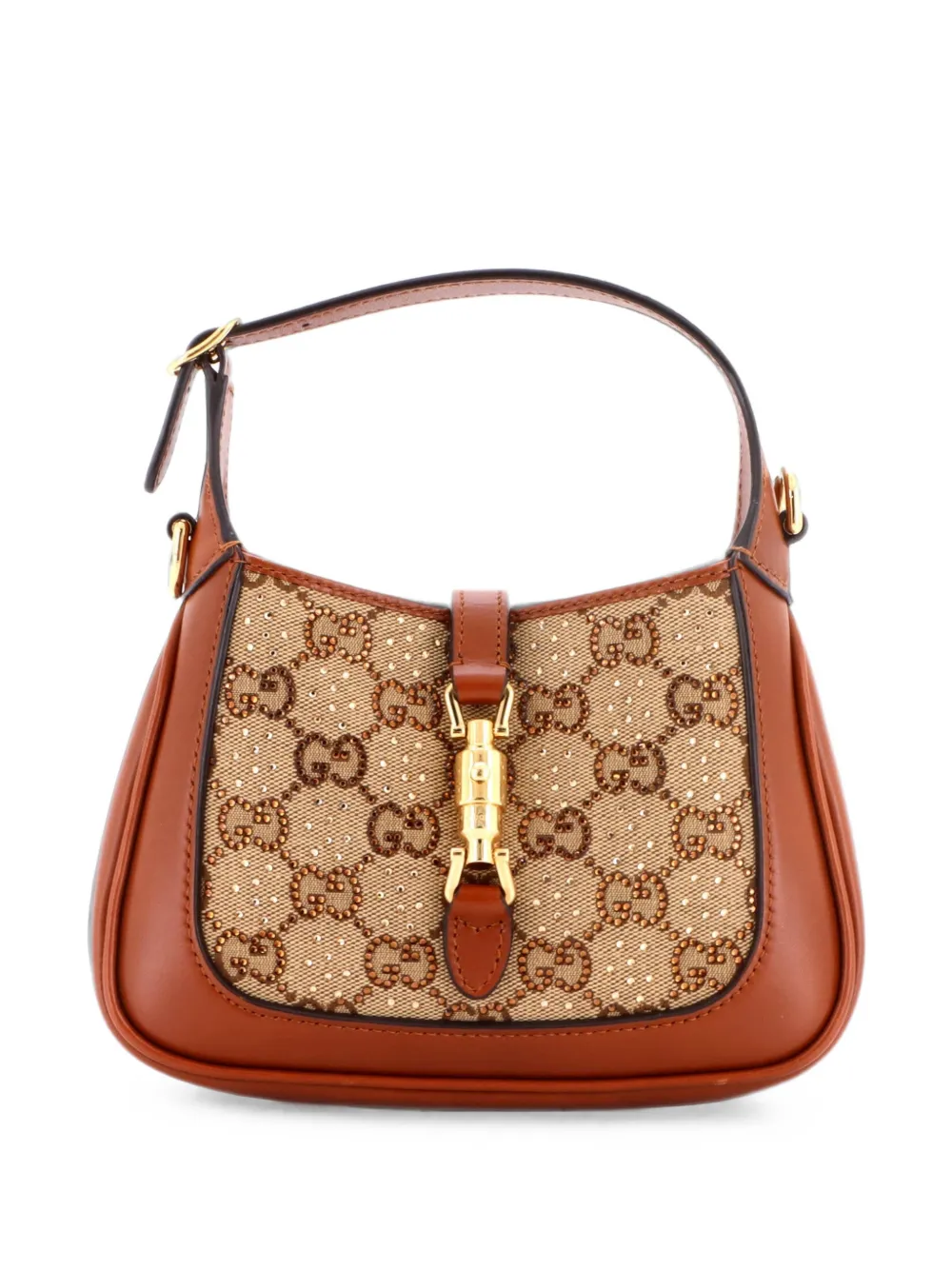 Gucci Pre-Owned Jackie 1961 Chain Crystal Embellished GG Canvas Mini hobo bag - Marrone