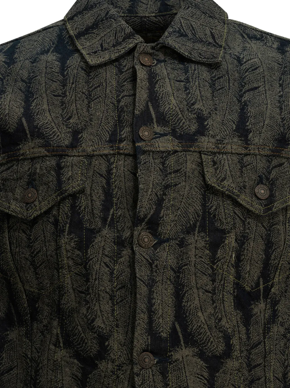 KAPITAL Denim jack met veren-print en gerafelde zoom Blauw
