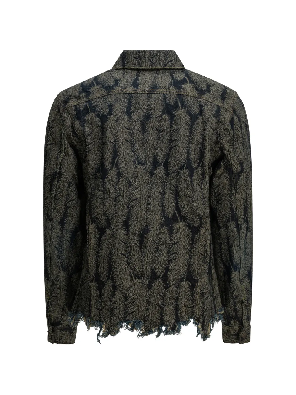 KAPITAL Denim jack met veren-print en gerafelde zoom Blauw