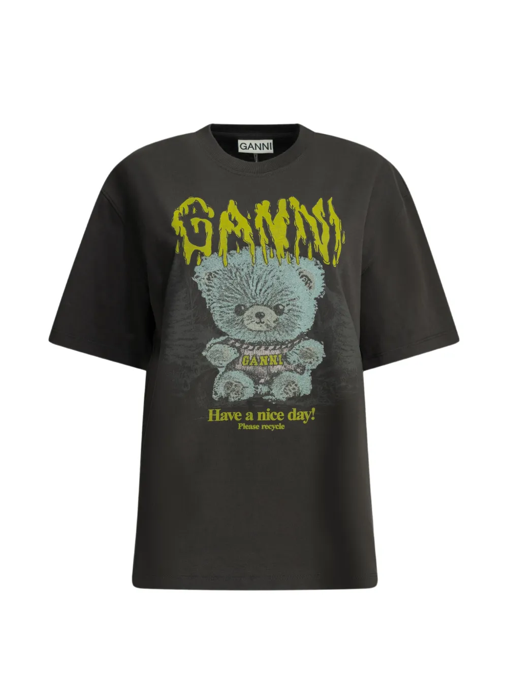 GANNI bear-print T-shirt - Grigio
