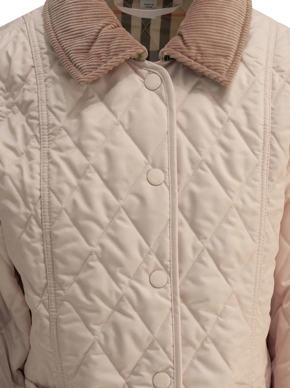 Burberry Kids Gewatteerd jack met ribfluwelen kraag Roze