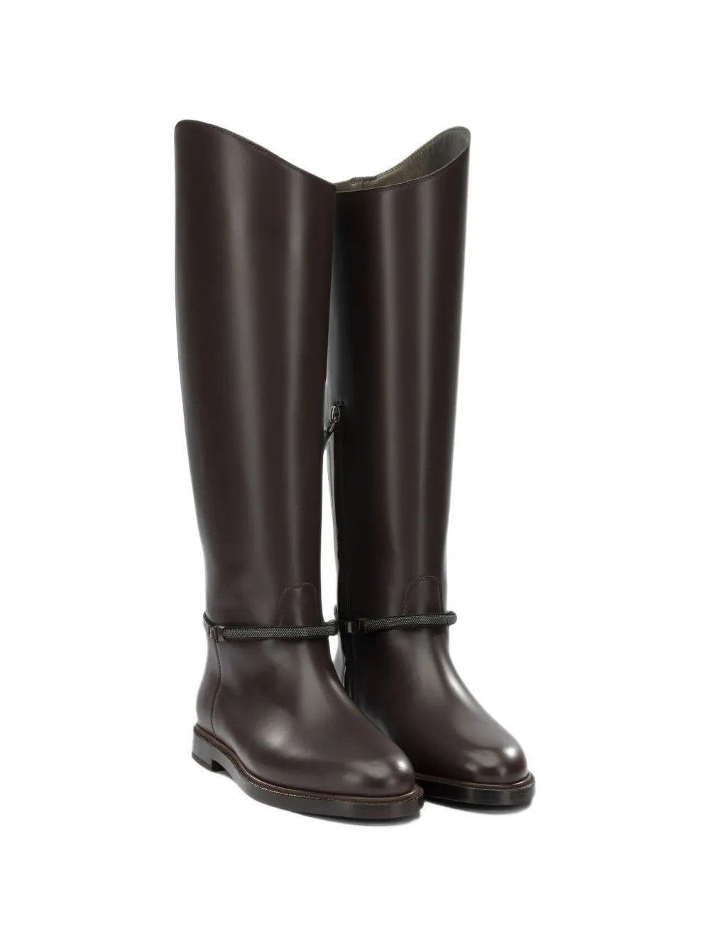 Brunello Cucinelli Monili-embellished leather boots Bruin