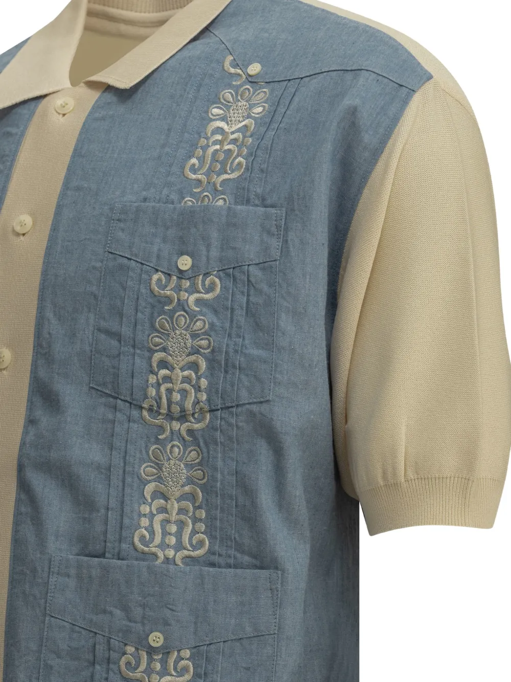 KAPITAL Overhemd met geborduurde vlakken Blauw