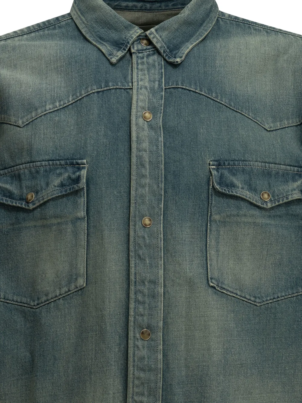 A.PRESSE Denim overhemd met Western-yoke Blauw