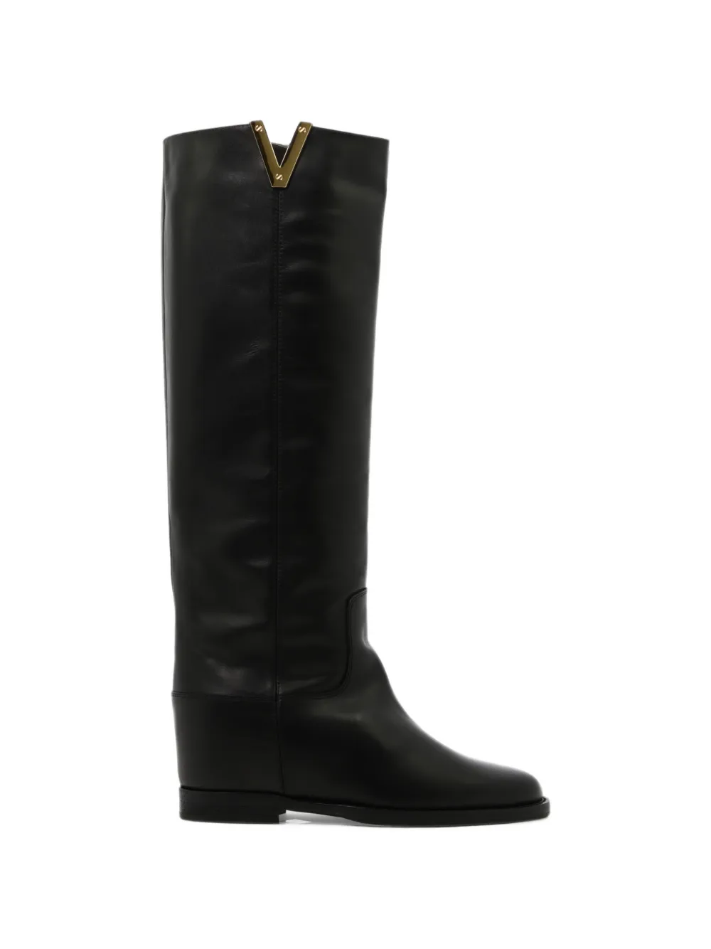 Via Roma 15 V-logo knee-high leather boots Zwart