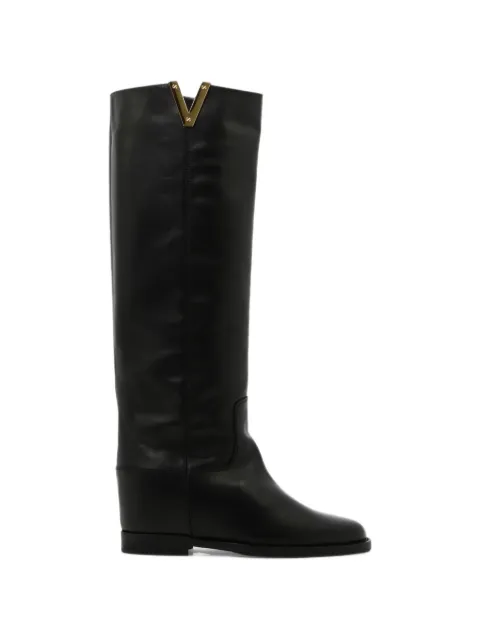 Via Roma 15 botas altas de piel con logo V