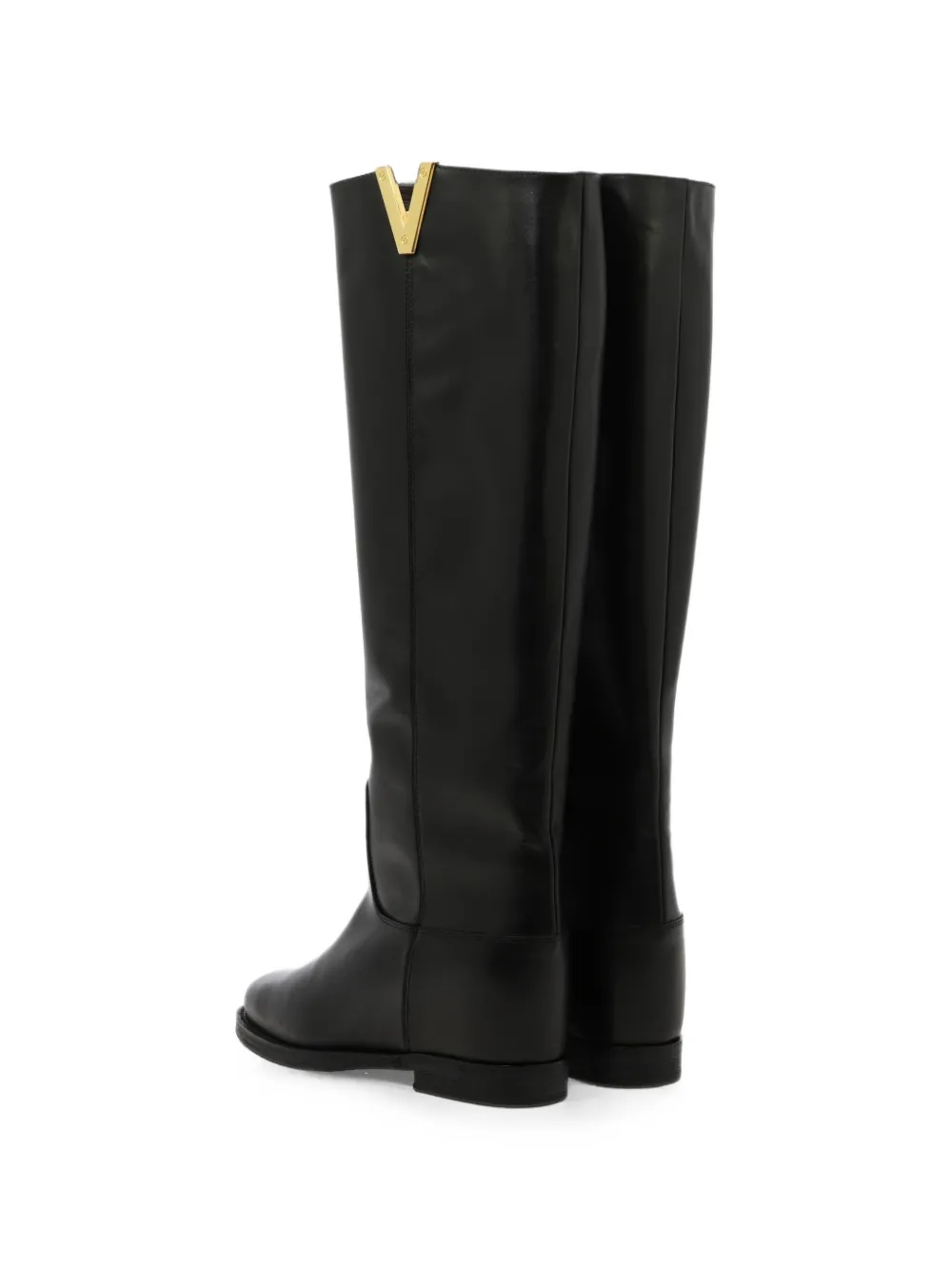 Via Roma 15 V-logo knee-high leather boots Zwart