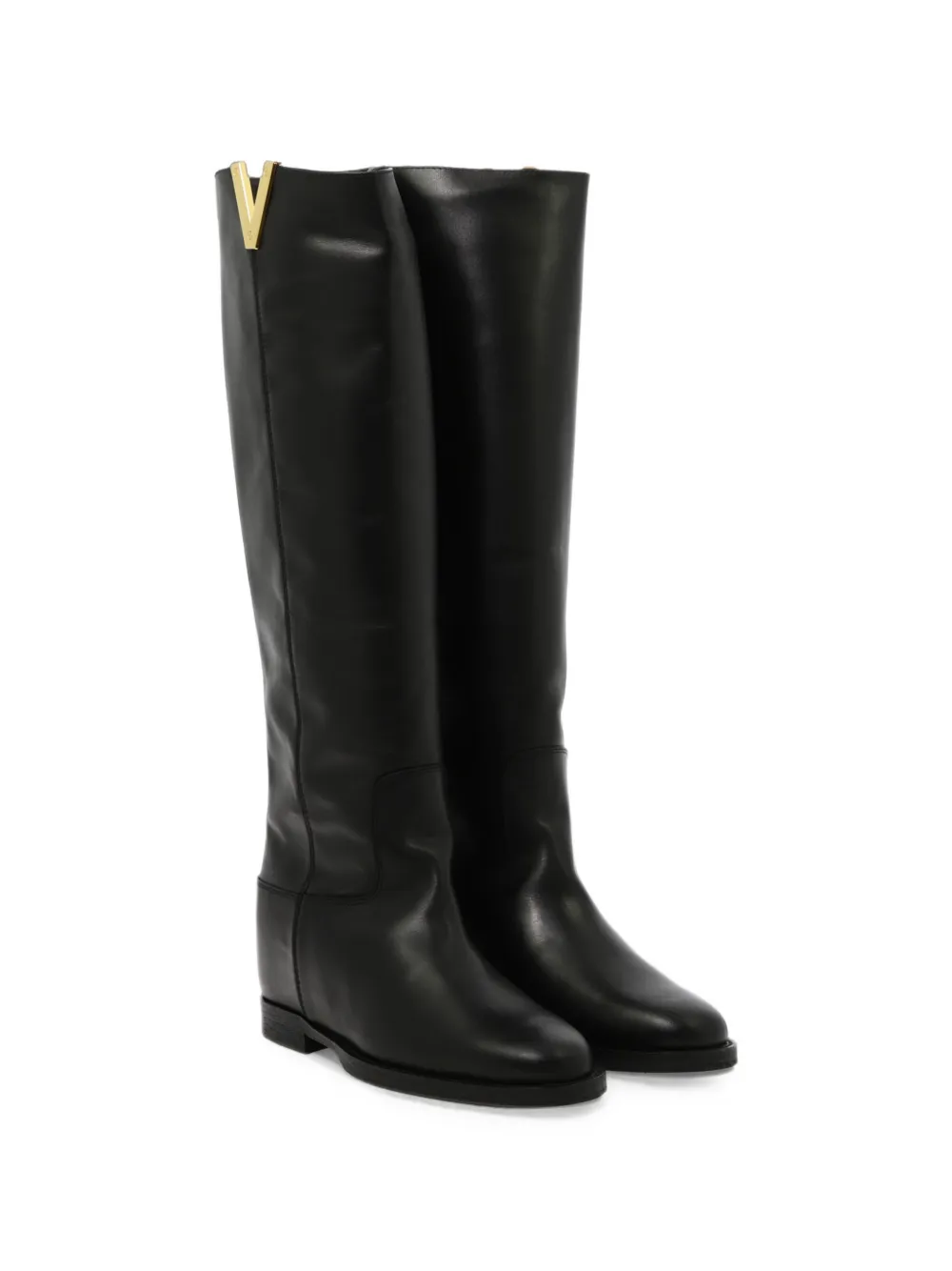 Via Roma 15 V-logo knee-high leather boots Zwart