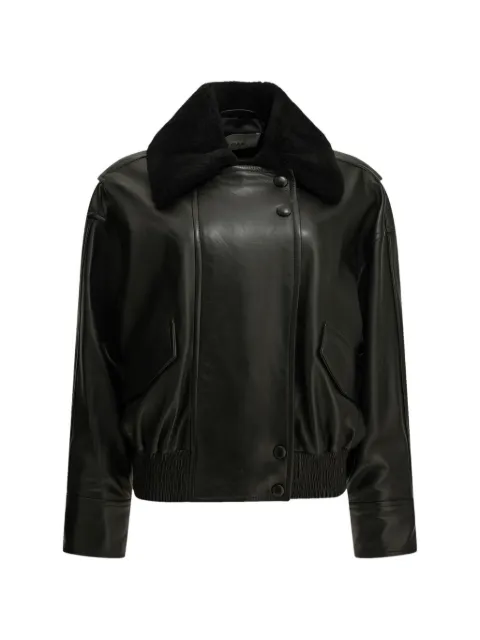 IVY OAK shearling-collar leather coat