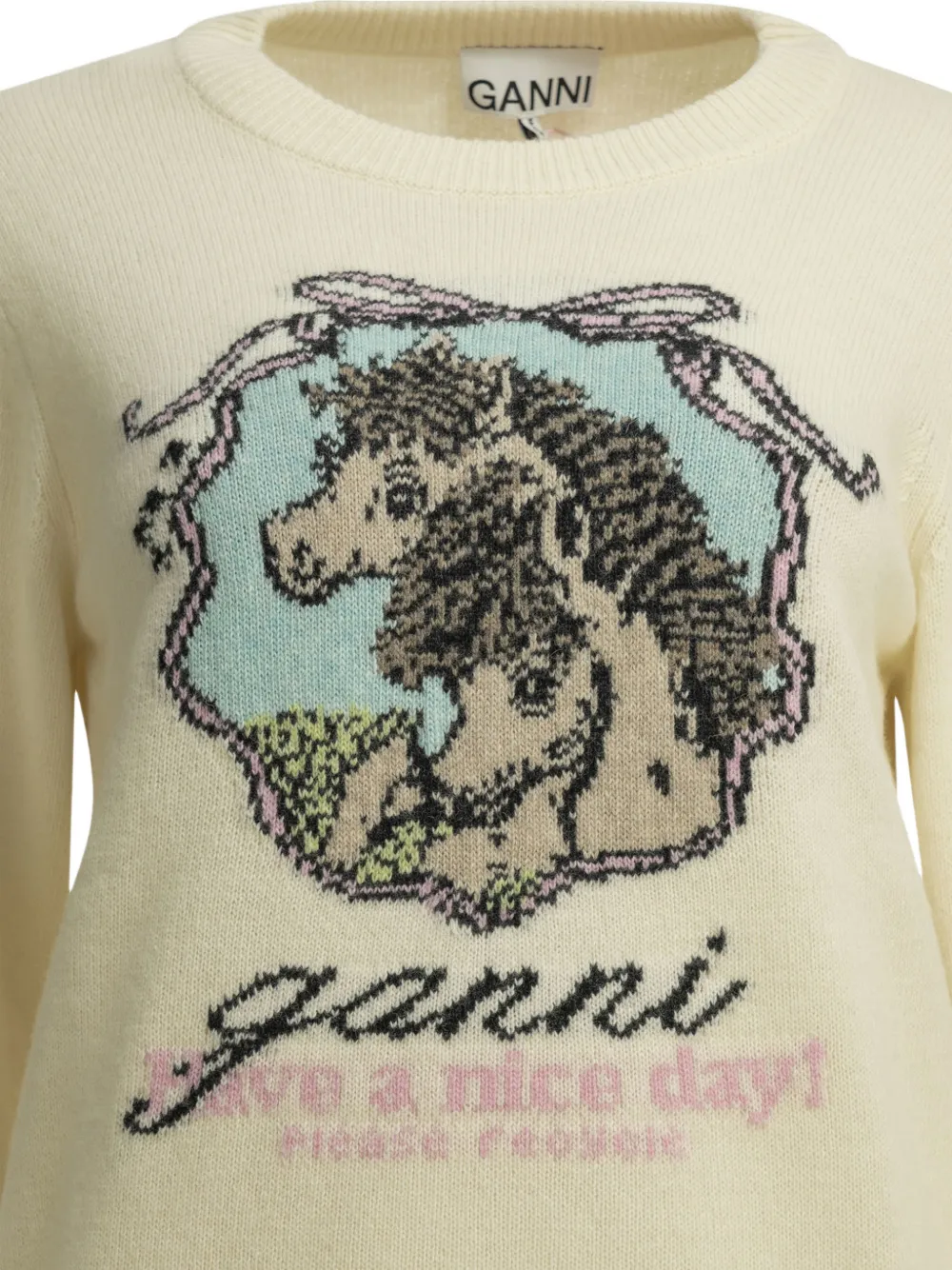 GANNI Trui met grafische intarsia Wit