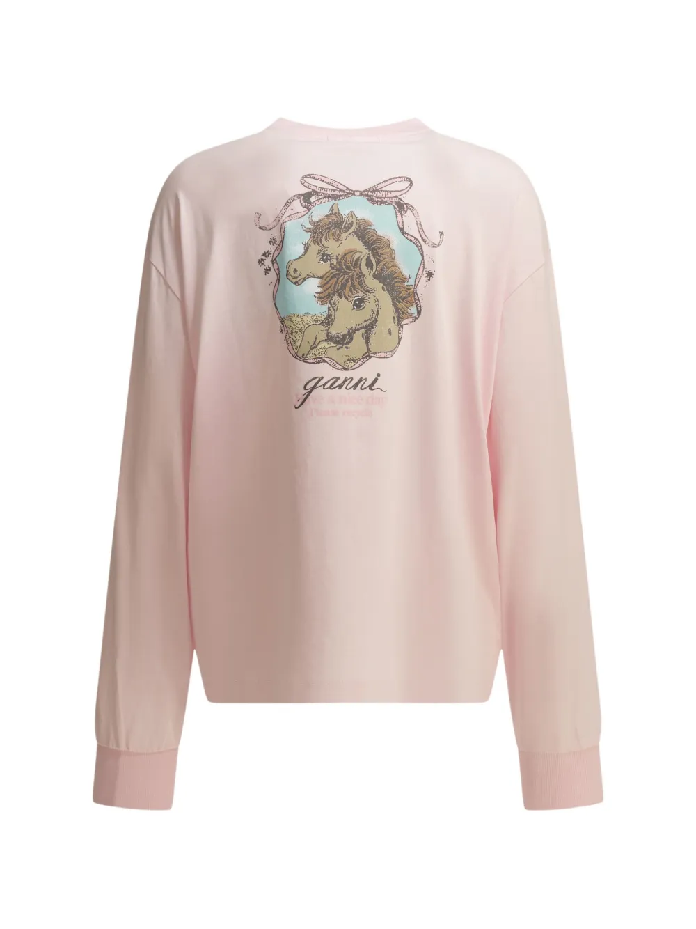 GANNI T-shirt met paardenprint en lange mouwen Roze