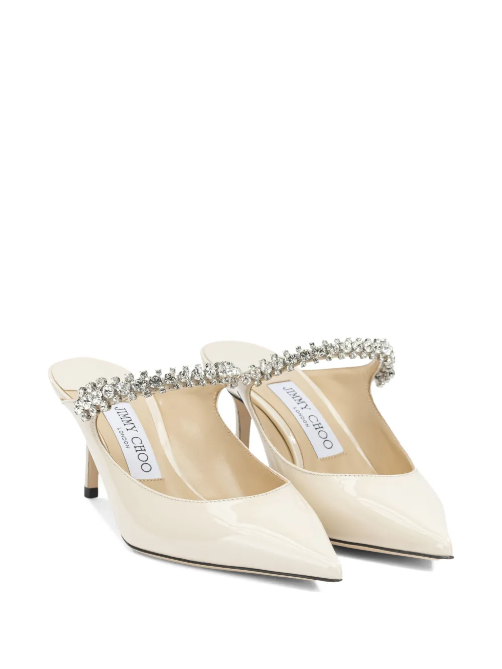 Jimmy Choo Bing 65 linnen lakleren muiltjes met kristallen band Beige