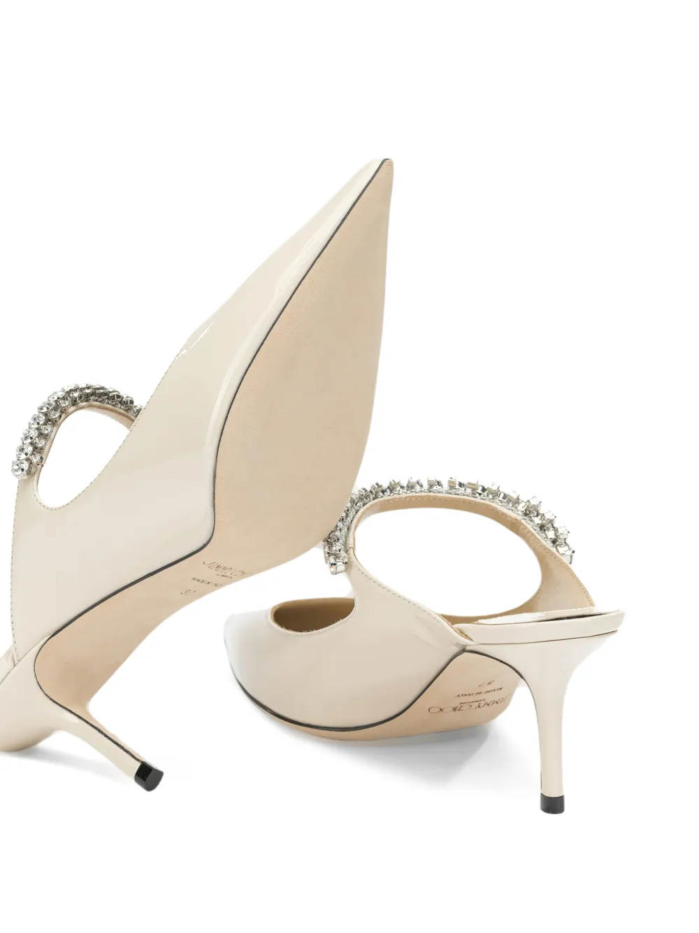 Jimmy Choo Bing 65 linnen lakleren muiltjes met kristallen band Beige