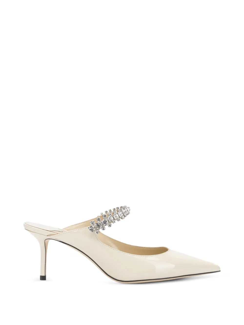 Jimmy Choo Bing 65 linnen lakleren muiltjes met kristallen band Beige