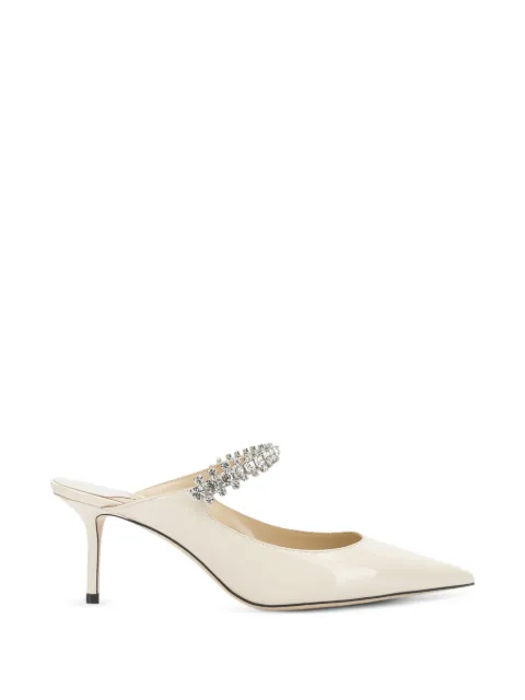Jimmy Choo Bing 65 linen patent-leather mules with crystal strap