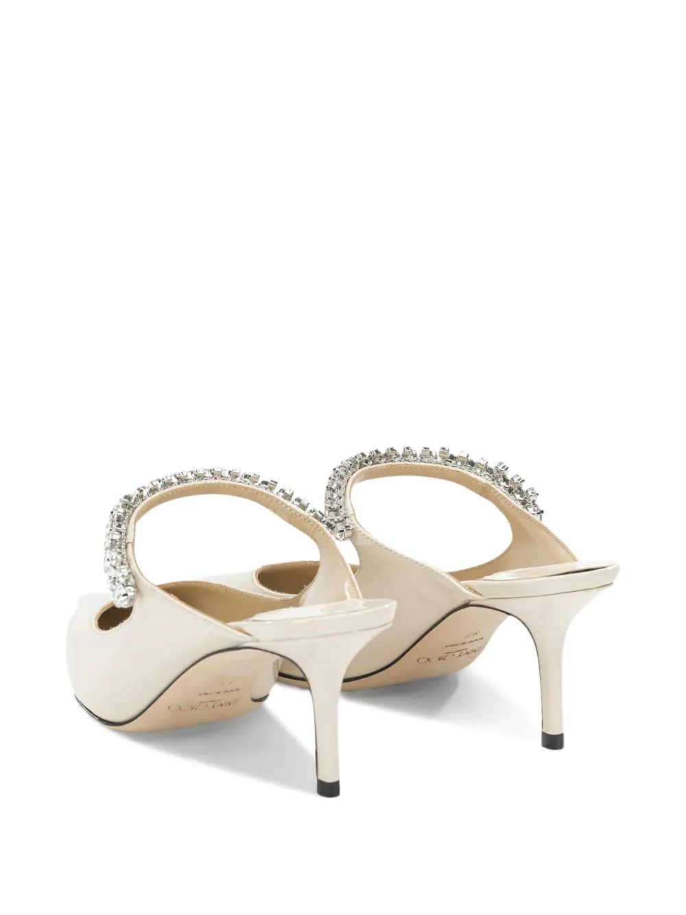 Jimmy Choo Bing 65 linnen lakleren muiltjes met kristallen band Beige