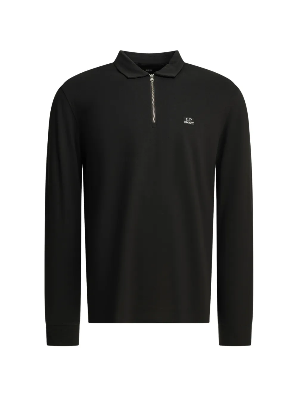 C.P. Company stretch piquet long sleeve zip polo - Nero