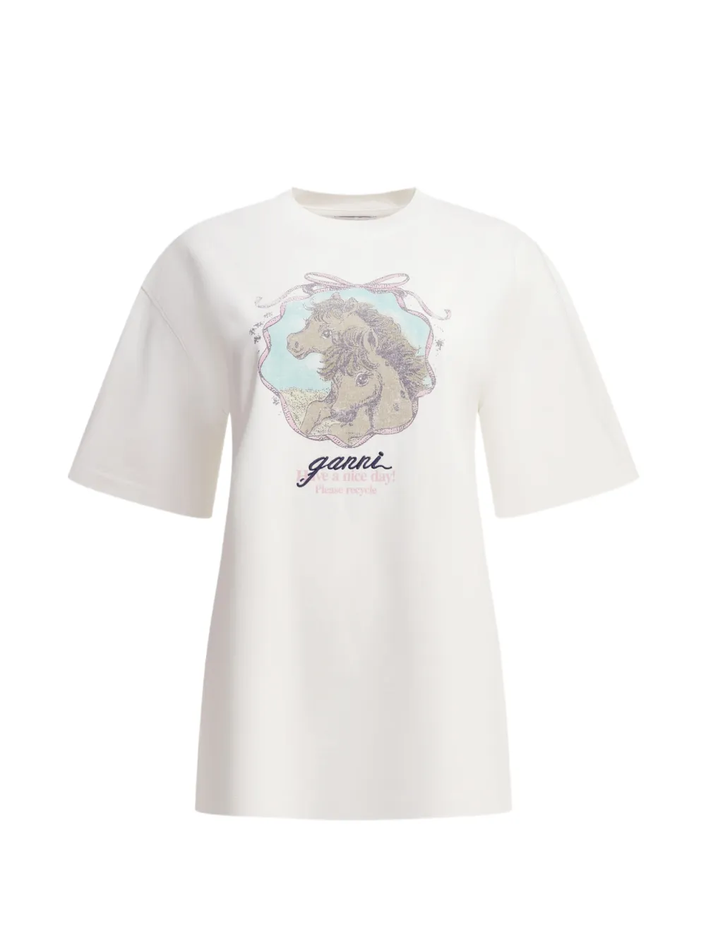 GANNI T-shirt with horses - Toni neutri