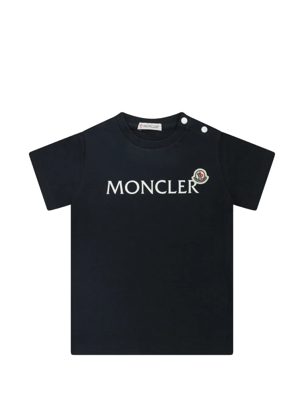 Moncler Enfant T-shirt met logoprint en knoop op de schouders Blauw