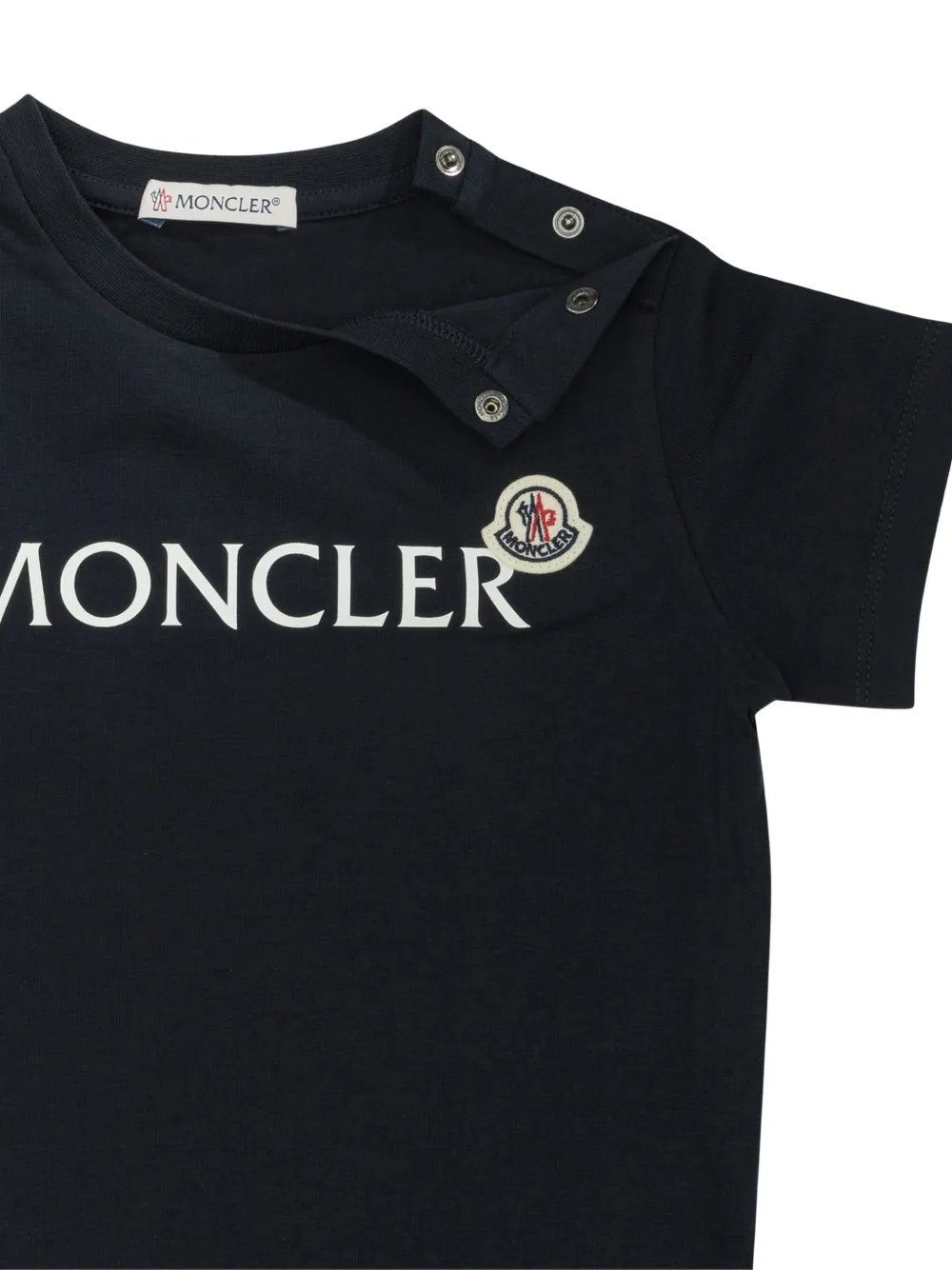 Moncler Enfant T-shirt met logoprint en knoop op de schouders Blauw