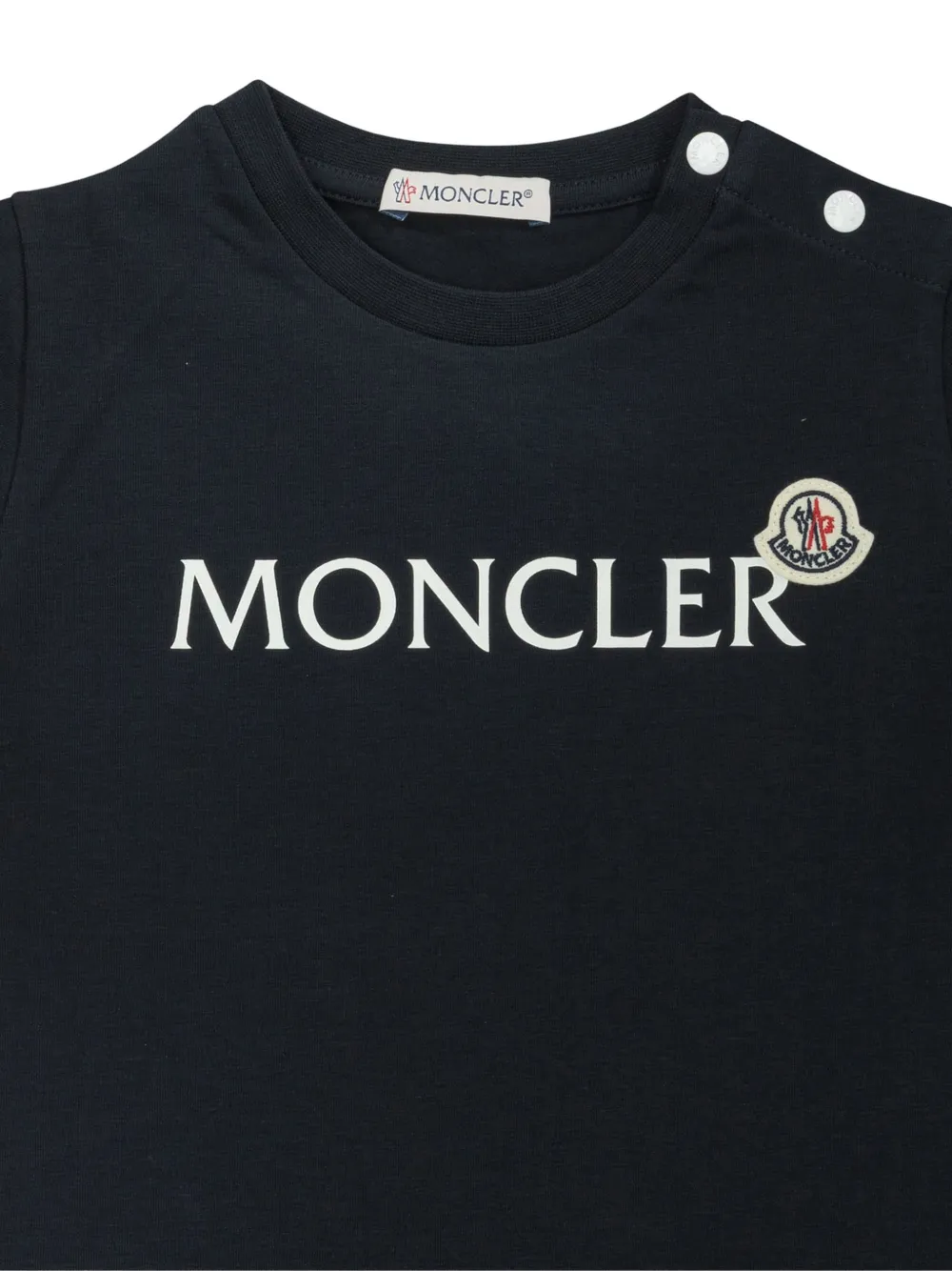 Moncler Enfant T-shirt met logoprint en knoop op de schouders Blauw