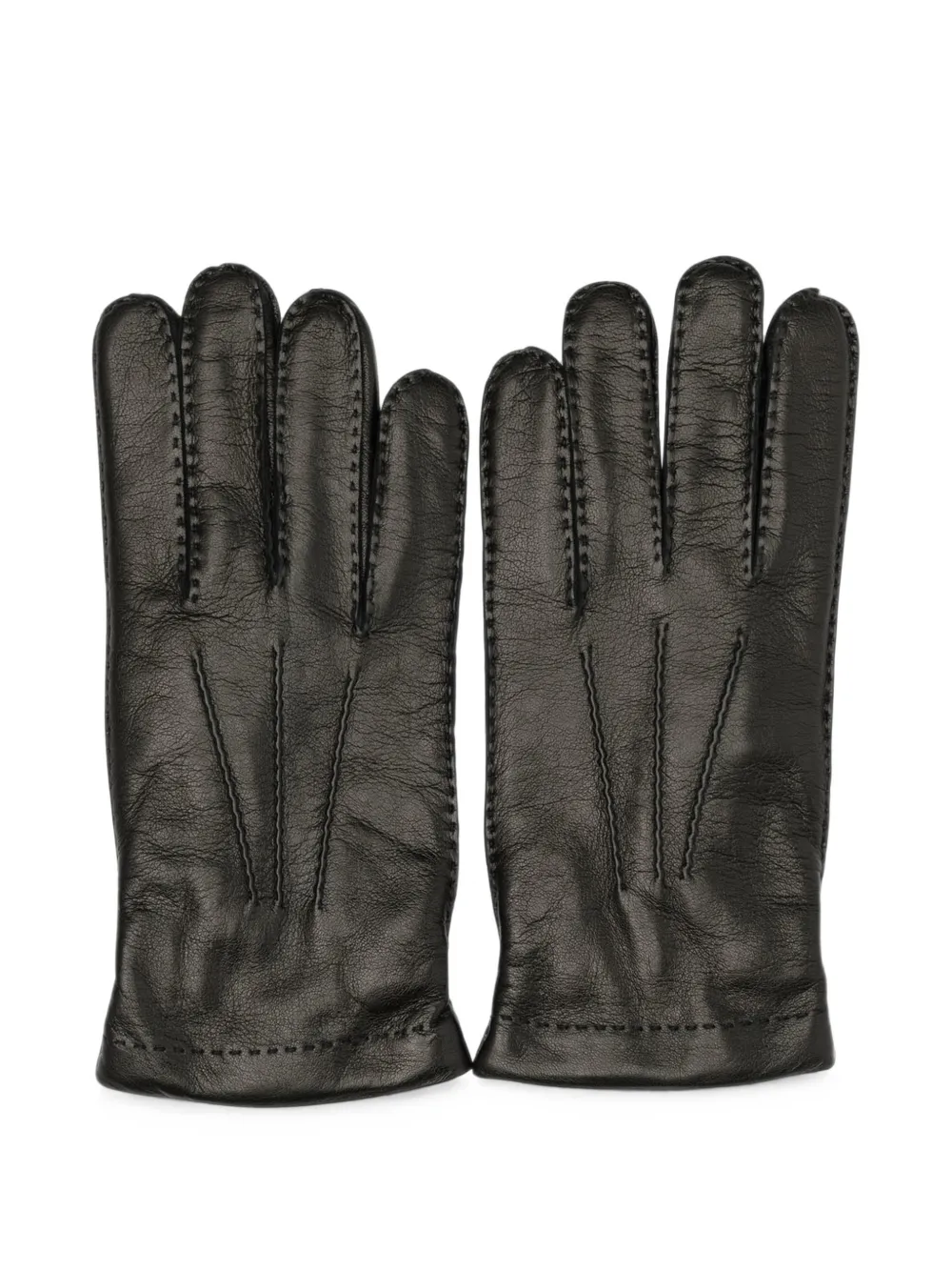 Restelli Stitch-detail Leather Gloves In Schwarz