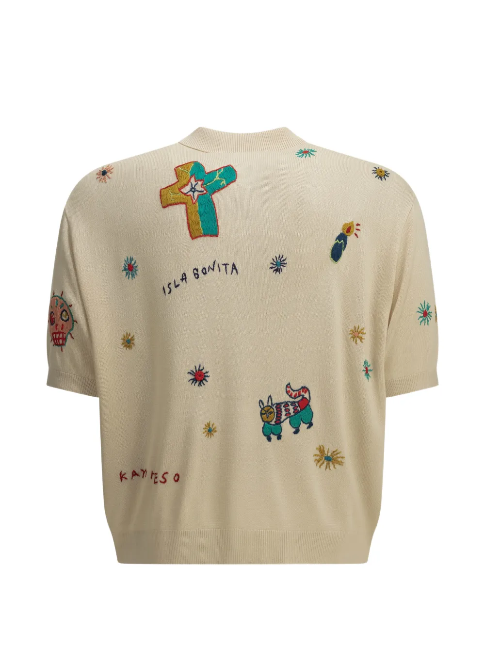 KAPITAL Poloshirt met geborduurd denim vlak Beige