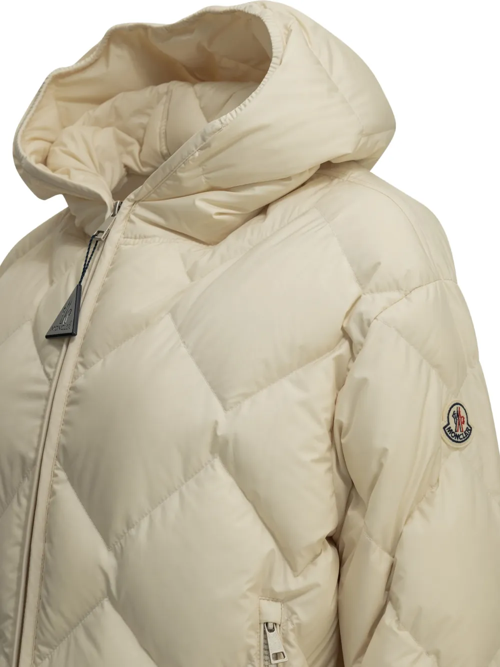 Moncler Arvouinne hooded triangle-quilted short down jacket Beige
