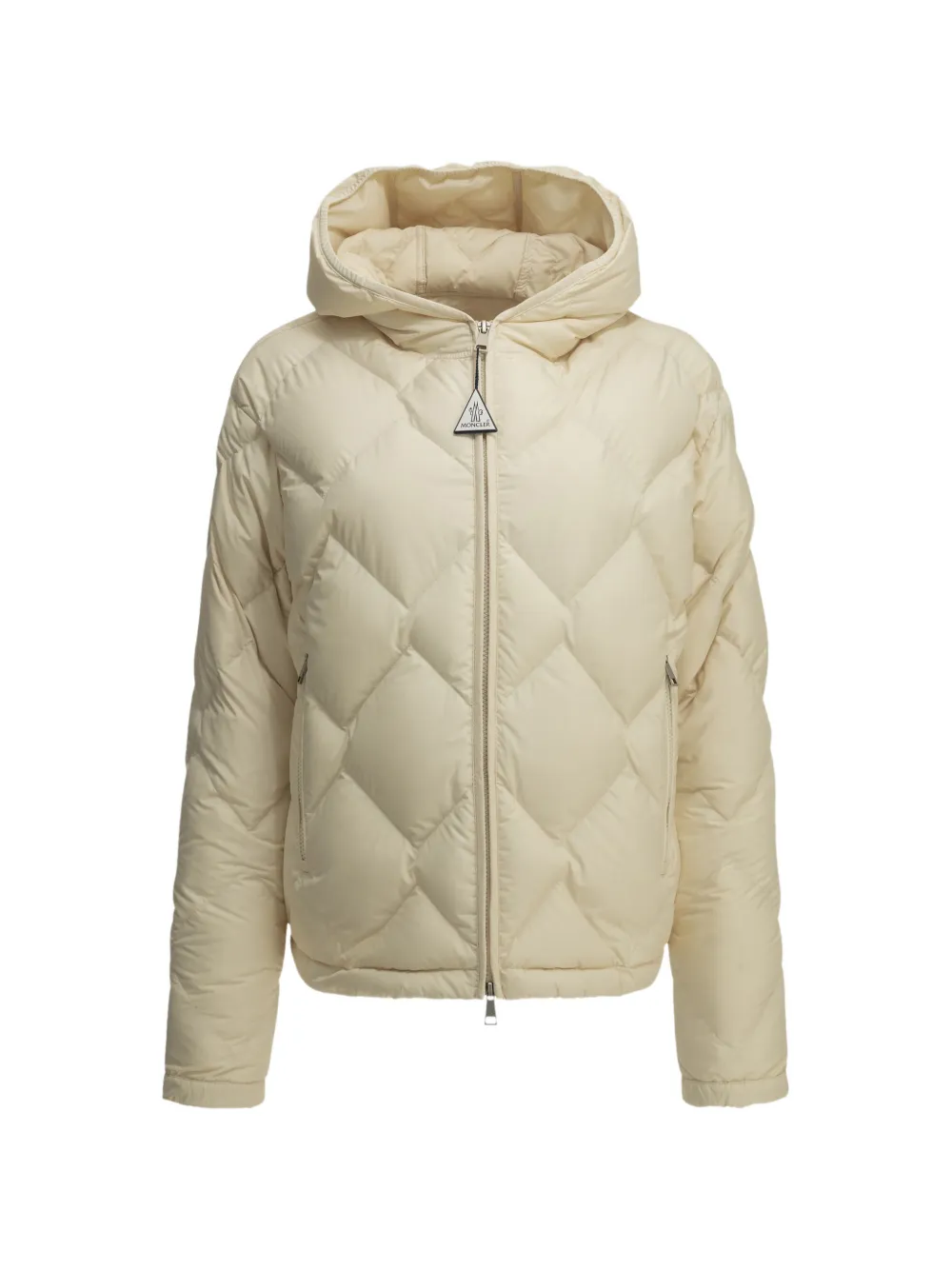 Moncler Arvouinne hooded triangle-quilted short down jacket Beige
