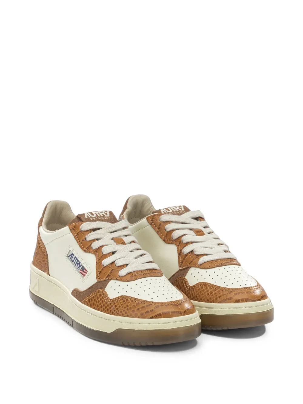 Autry Medalist Low crocodile-embossed leather sneakers Beige