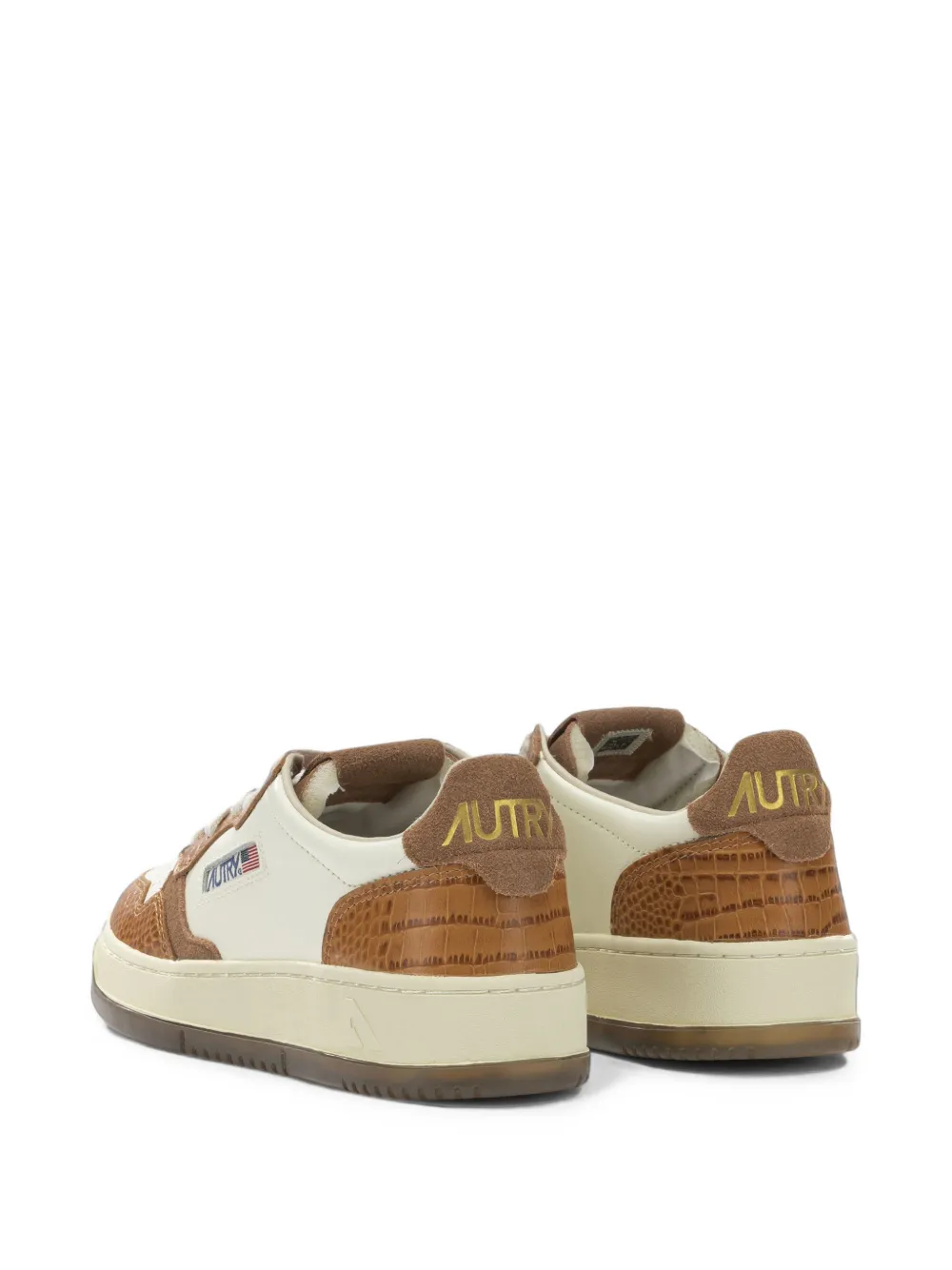 Autry Medalist Low crocodile-embossed leather sneakers Beige