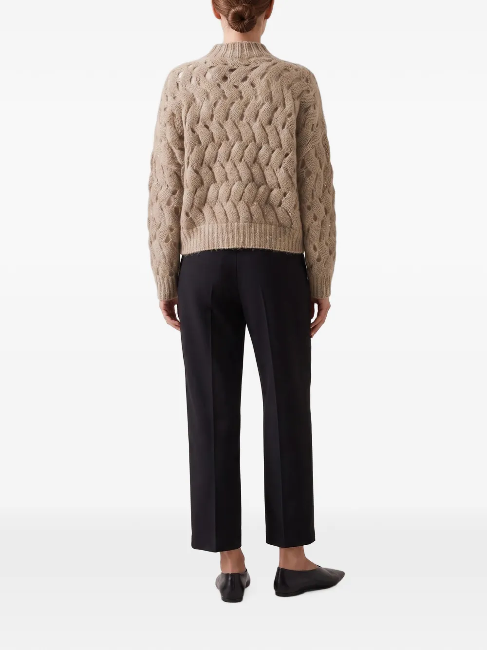 Brunello Cucinelli Tropical Luxury wollen soepelvallende broek met monili Zwart