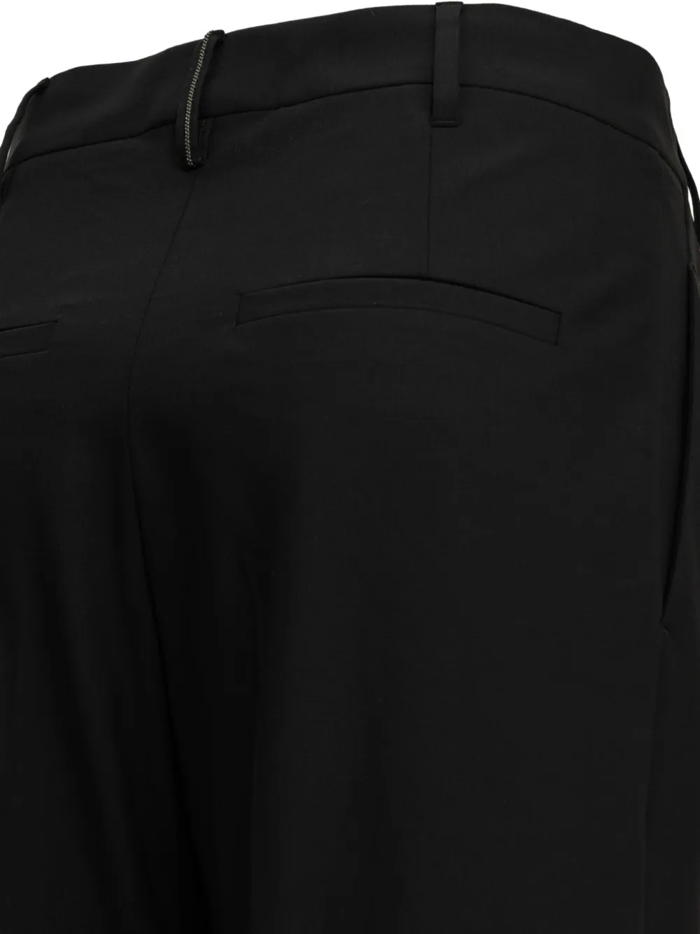 Brunello Cucinelli Tropical Luxury wollen soepelvallende broek met monili Zwart