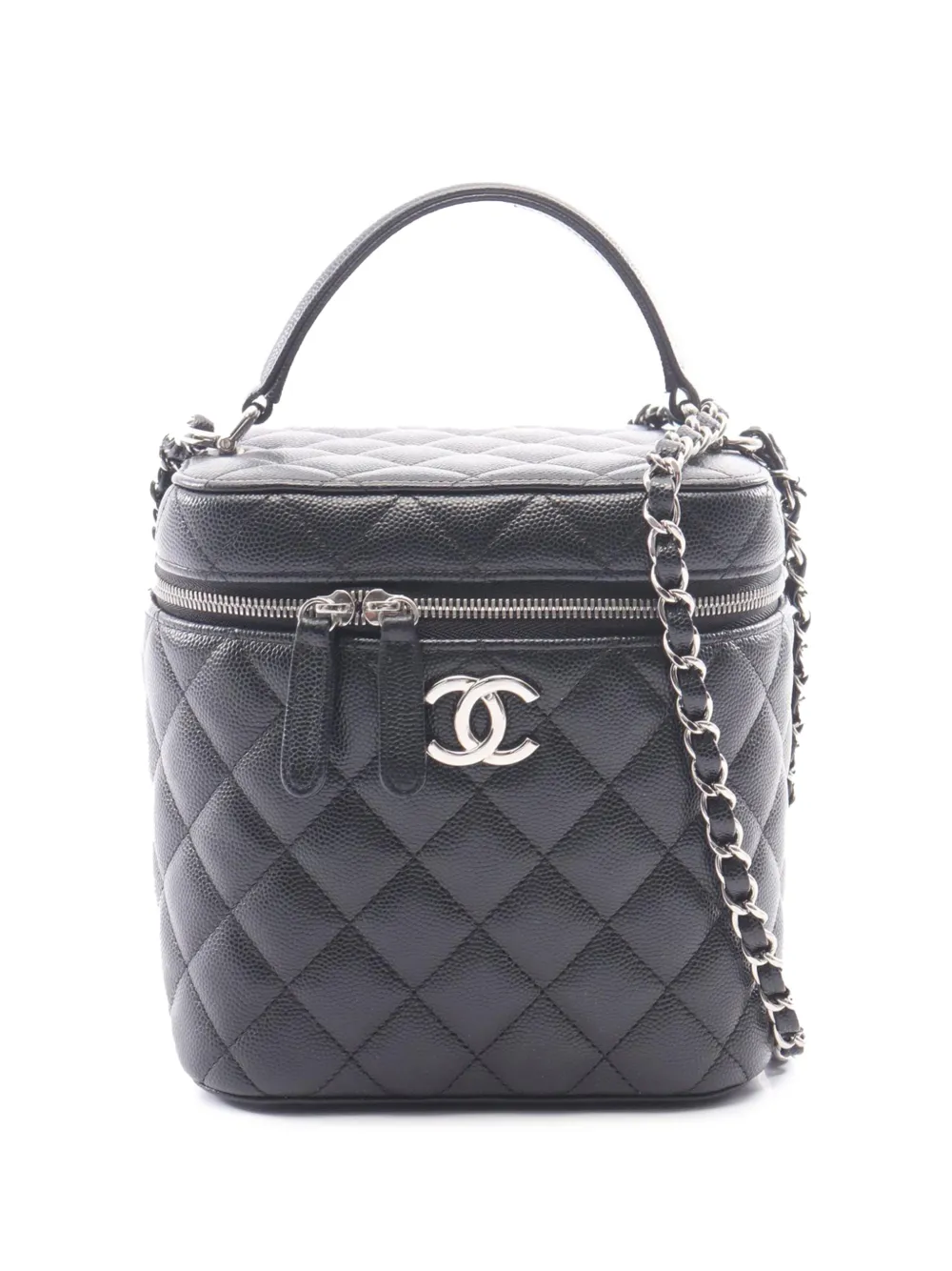 CHANEL Pre-Owned 2021-2026 CC Quilted Caviar Top Handle Vanity with Chain satchel - Nero