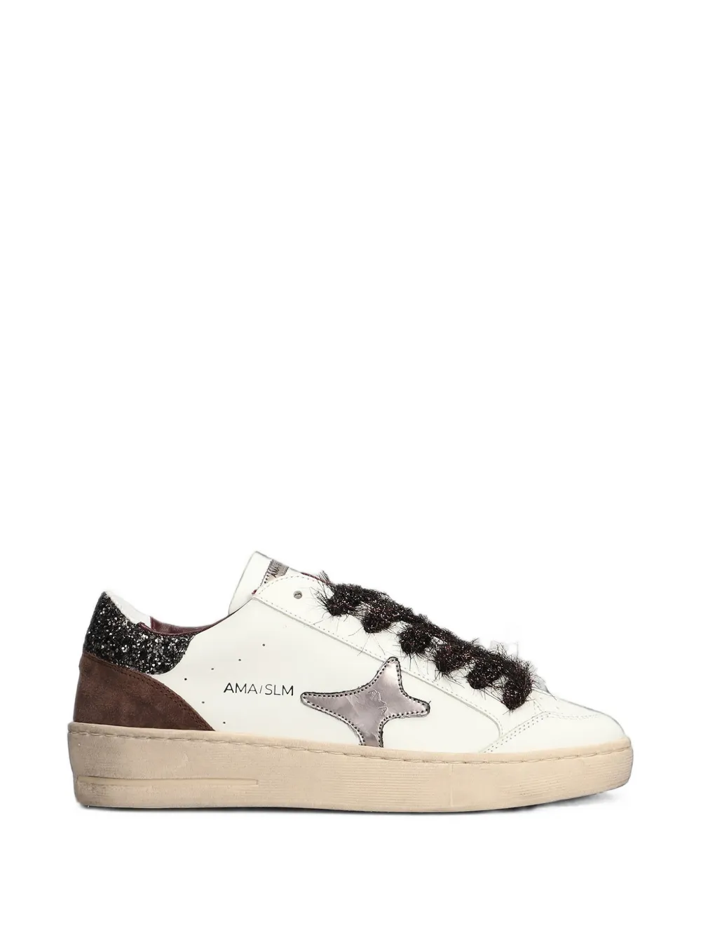 Ama Brand Glitter-detail Star-patch Sneakers In White