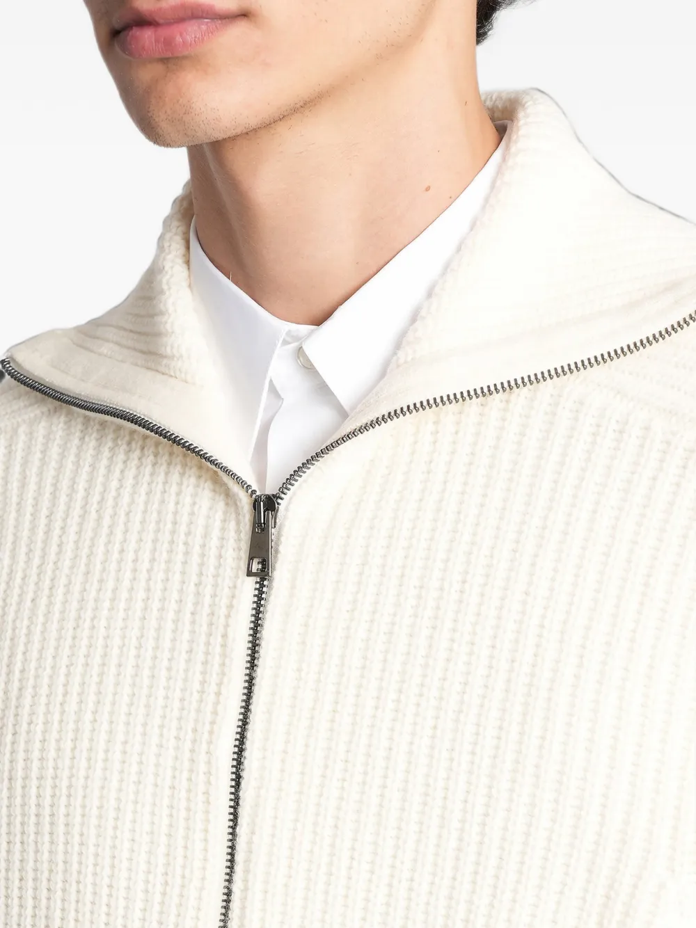 Tagliatore ribbed-knit zip-up cardigan Wit
